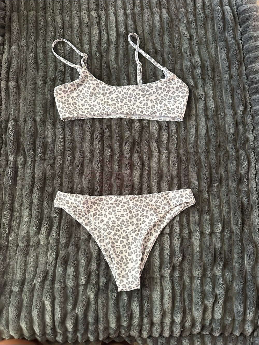 Leopard Print Bralette Bikini Set - Taupe/Pink